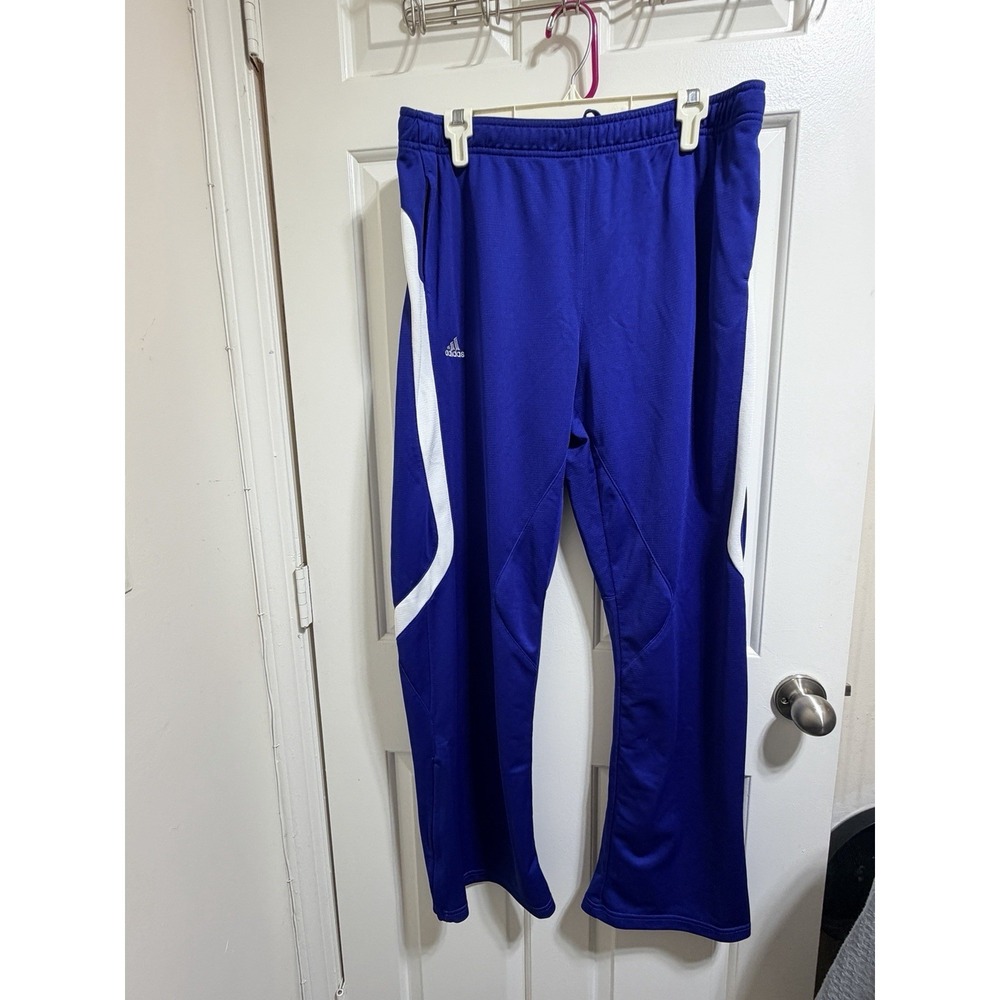 Adidas Climalite Men White Stripe Track Training Pants Ankle Zip Size L Blue